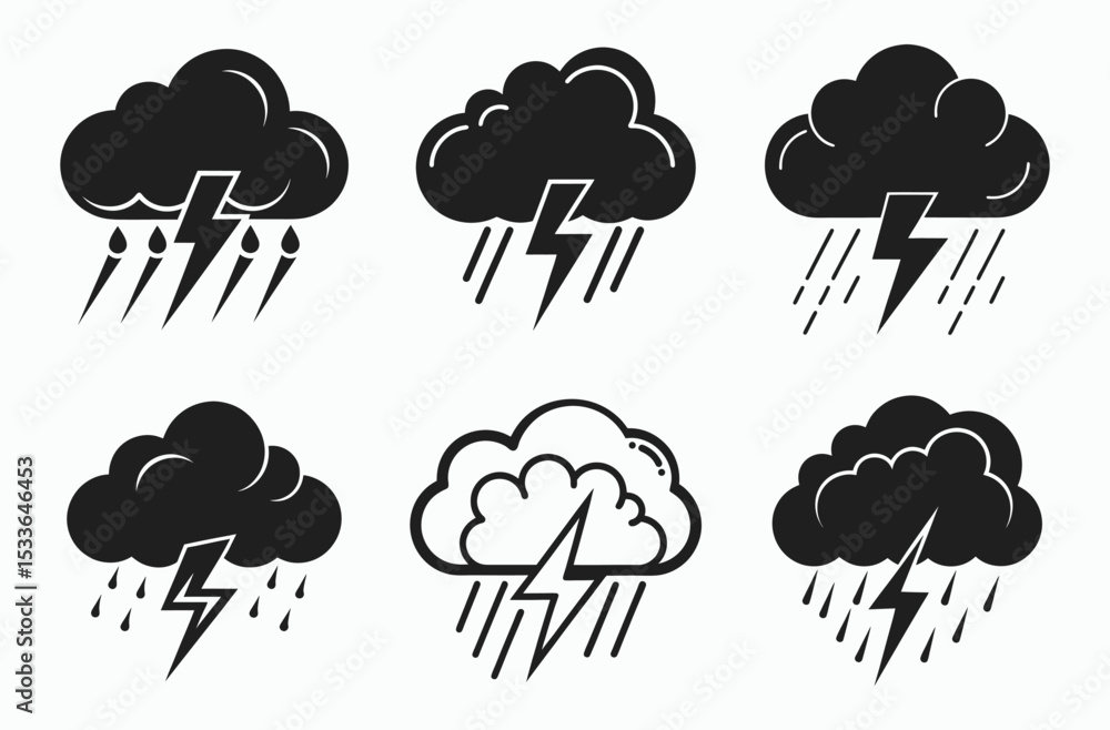 Thunderstorm cloud icon, Thunderstorm set, rain with lightning vector, storm symbol graphic Thunderstorm cloud icon, Thunderstorm set, rain with lightning vector, storm symbol graphic