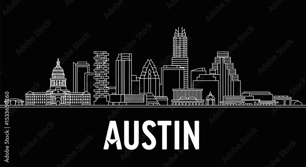 Fototapeta premium Austin with Texas skyline Cityscape outline Vector.