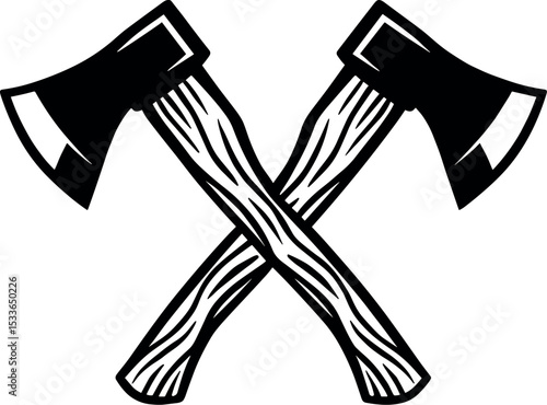 Crossed Axes vector black silhouette print design