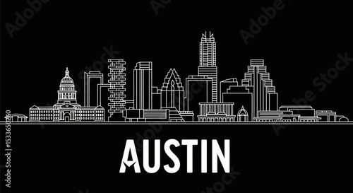 Austin with Texas skyline Cityscape outline Vector.