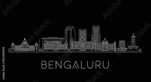 Bengaluru skyline minimal vector on black.