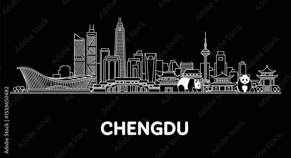 Fototapeta premium Chengdu Skyline China Cityscape Vector.