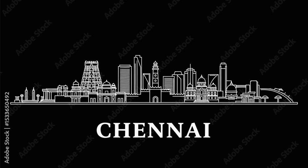Fototapeta premium Chennai Skyline Vector with India, and Cityscape.