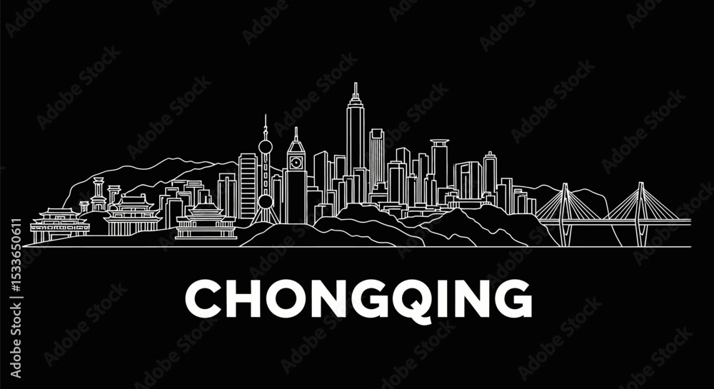 Fototapeta premium Chongqing Skyline with China Vector Illustration.
