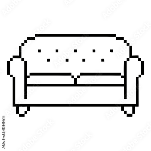 Comfortable pixel couch featuring rounded arms and button tufted upholstery