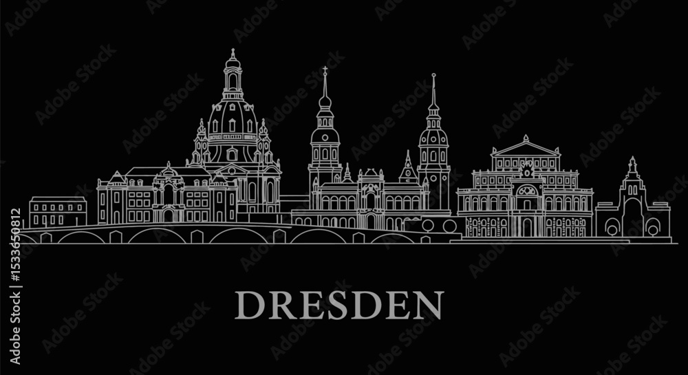 Fototapeta premium Dresden Skyline Outline Germany Landmark.