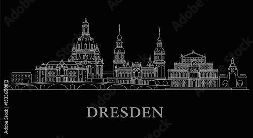 Dresden Skyline Outline Germany Landmark.
