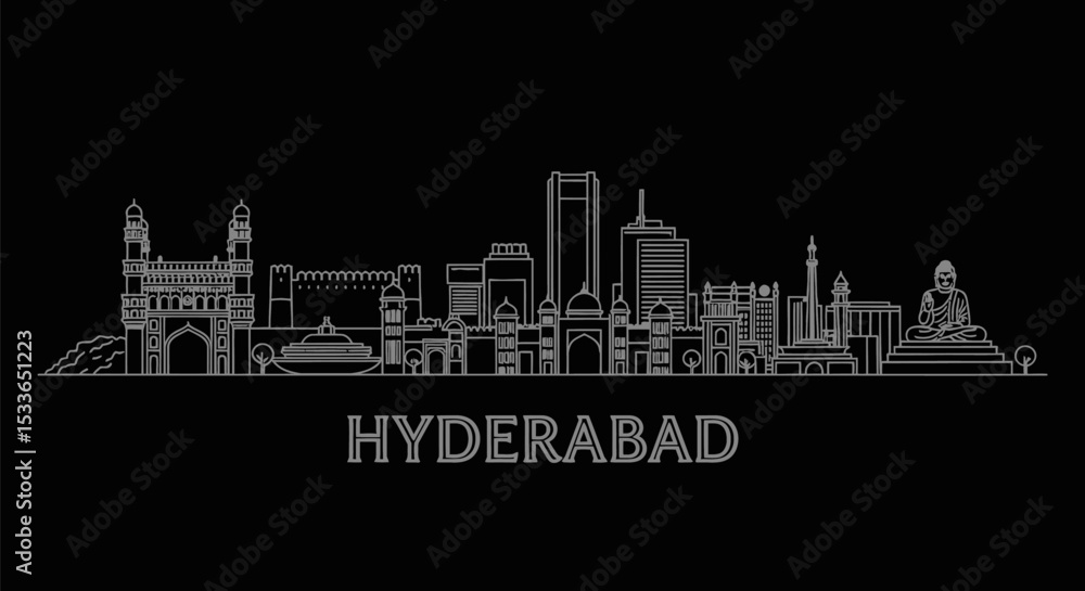 Fototapeta premium Hyderabad skyline vector with India, and architecture.