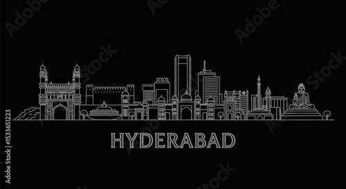 Hyderabad skyline vector with India, and architecture.