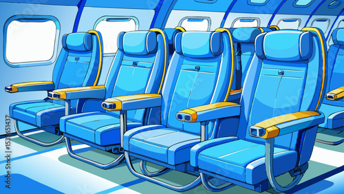 Empty blue airplane passenger seat with fastened seatbelt, isolated on white background, ensuring safety and comfort during flight Very beautiful