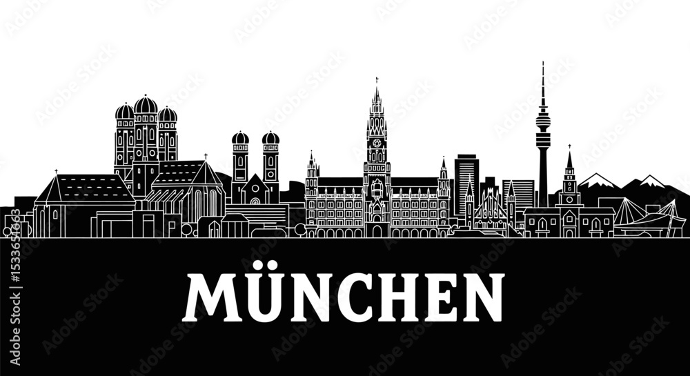 Naklejka premium München (Munich) Germany City Skyline Vector Outline