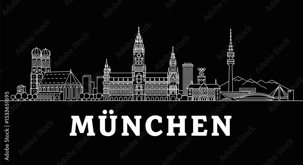 Obraz premium Munich Skyline Vector with Germany, Cityscape, and Landmark.