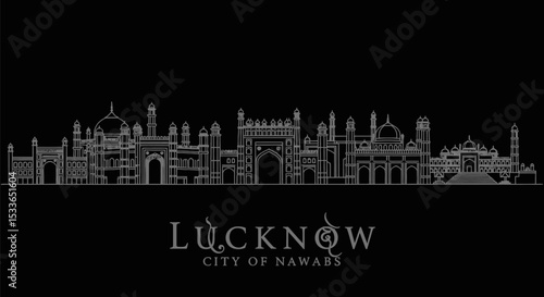 Lucknow Skyline with India, Cityscape, and Black Background.