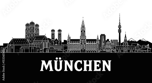 München (Munich) Germany City Skyline Vector Outline
