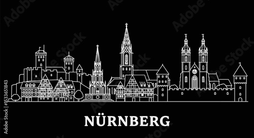 Nuremberg Skyline with Black and White, and Line Art.