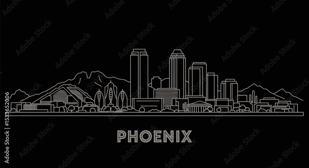 Fototapeta premium Phoenix Arizona Skyline Outline Black Background.