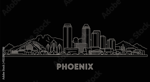 Phoenix Arizona Skyline Outline Black Background.