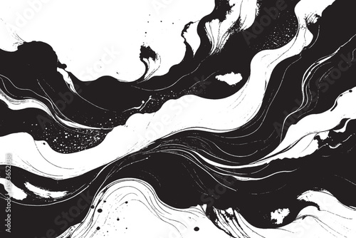 Dynamic Black and White Abstract Swirls with Ink Splashes