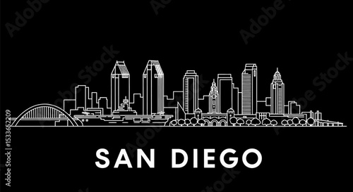 San Diego Skyline Vector Cityscape.