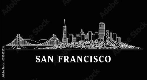 San Francisco Skyline Outline with USA.