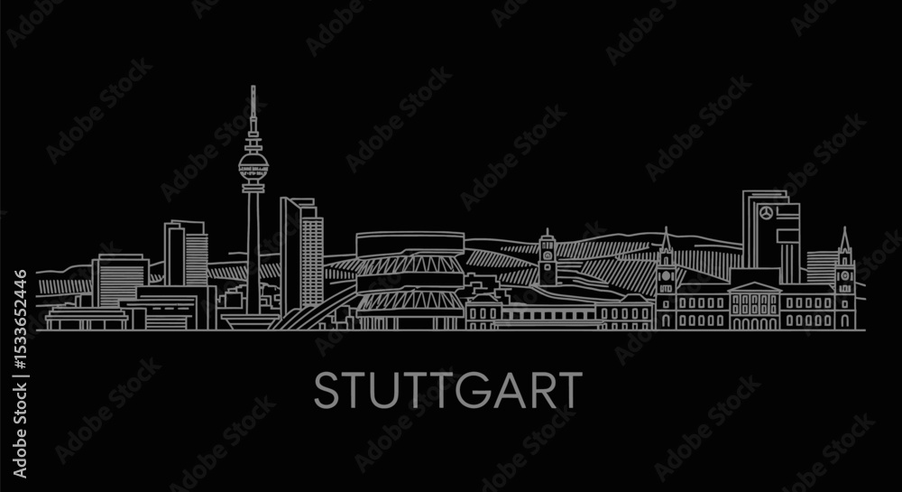 Fototapeta premium Stuttgart Skyline with Germany, Cityscape, and Line Art.
