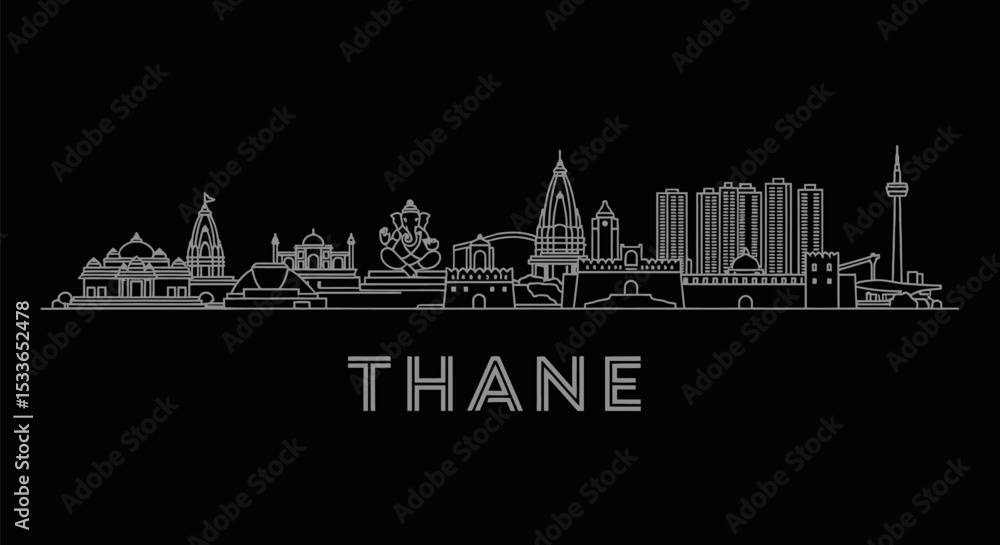 Fototapeta premium Thane Skyline with India White Line, and Black.