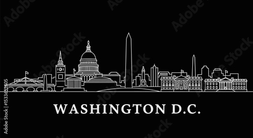Washington DC Skyline Outline with USA.