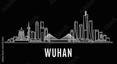 Wuhan Skyline with China Minimalist Vector.