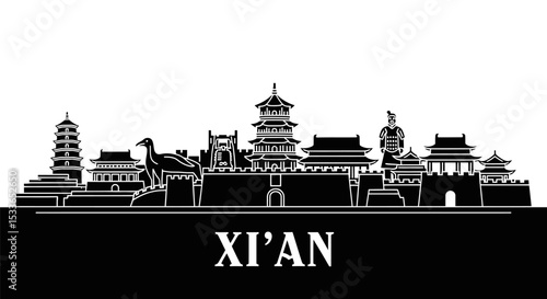 Xian skyline with China Cityscape vector.