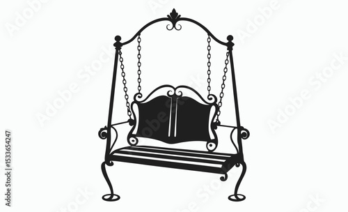 Swing chair silhouette, hanging seat vector, garden furniture icon, relaxing swing graphic