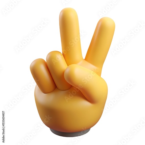 3d rendered yellow hand gesturing the peace sign isolated on white background