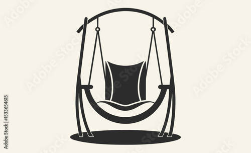 Swing chair silhouette, hanging seat vector, garden furniture icon, relaxing swing graphic