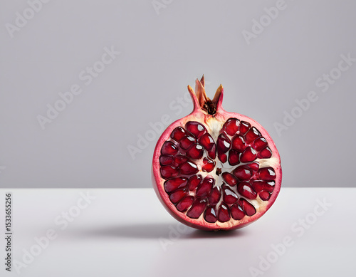 A red pomegranate cracked open showing the seeds inside, isolated on clean background, sharp detail