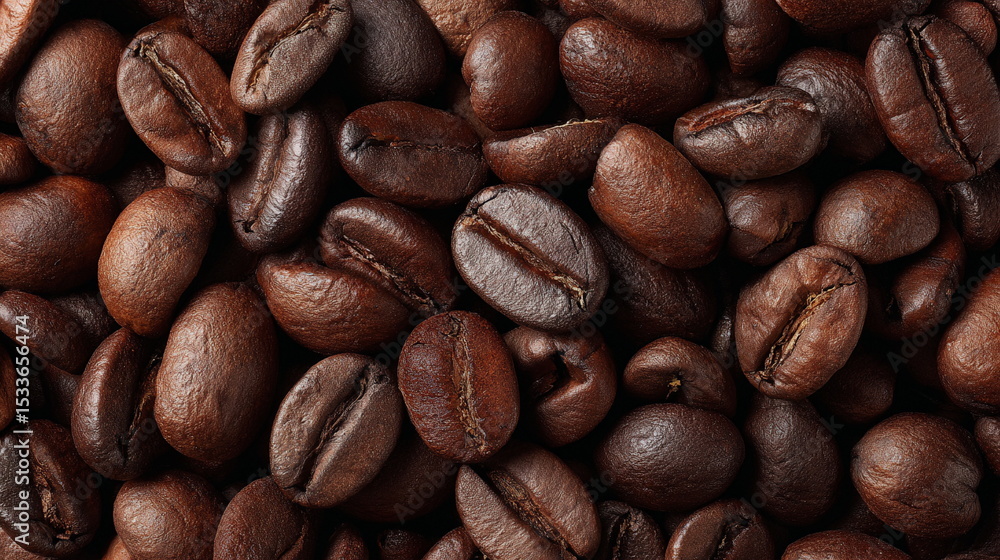 Obraz premium Macro shot of aromatic coffee beans, ideal for illustrating café culture, barista lifestyle, and food photography.