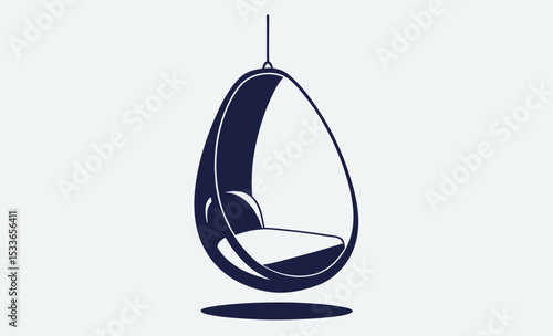 Swing chair silhouette, hanging seat vector, garden furniture icon, relaxing swing graphic