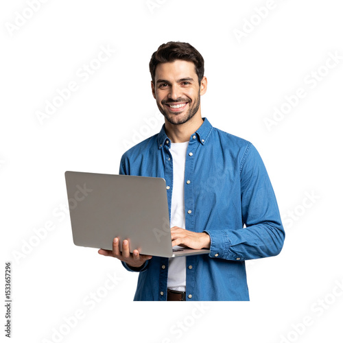 Untitled design - Focused Young Man in Hoodie Working on Laptop, Transparent Background.