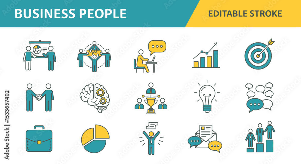 Fototapeta premium Collection of Business and Teamwork Icons with Editable Stroke.