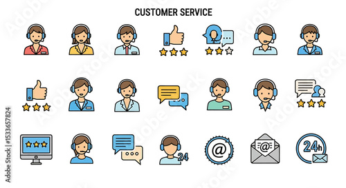 Customer Service Icons Set for Support and Communication