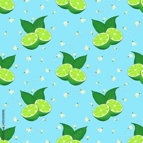 Seamless pattern for design with lime on blue background