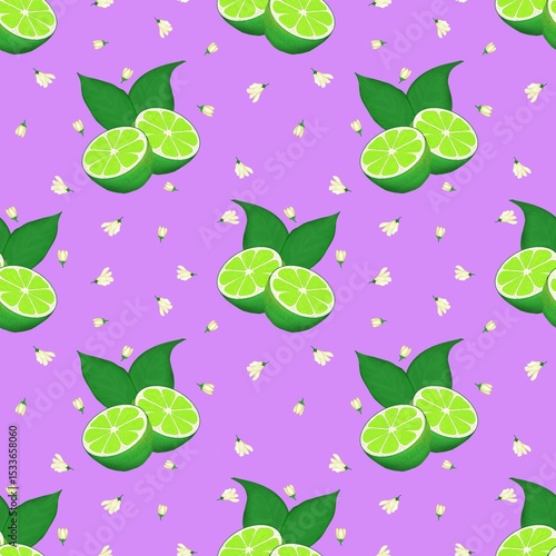 Seamless pattern for design with lime on purple background