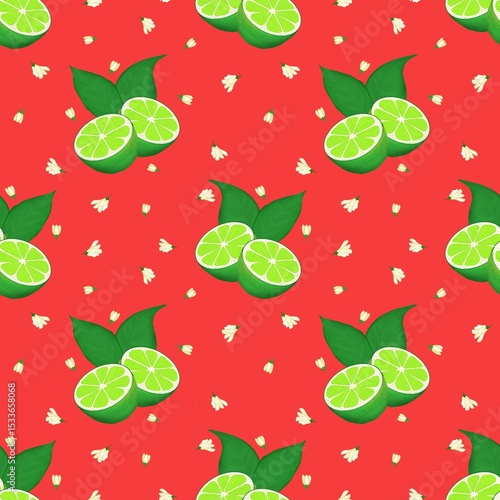  Seamless pattern of doy design with lime on red background