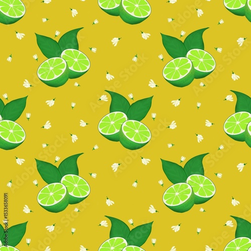 Seamless pattern for design with lime on yellow background