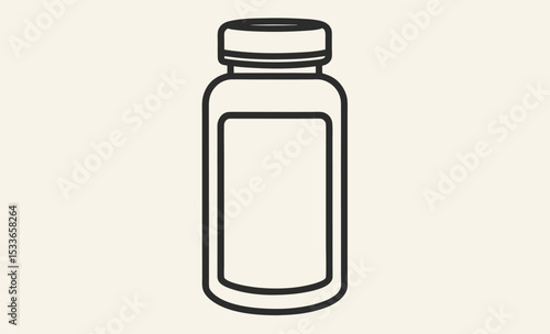 Pill bottle outline, medicine container icon, pharmaceutical jar vector