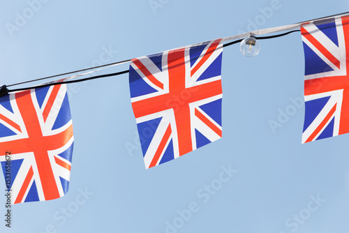 Union Jack flag bunting on a sunny day