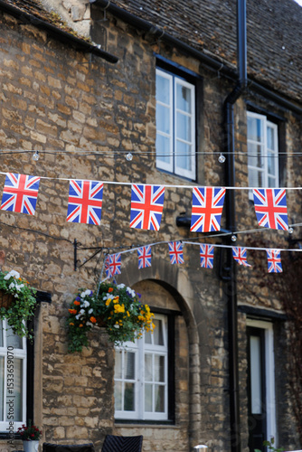 Union Jack flag bunting on a sunny day
