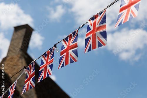 Union Jack flag bunting on a sunny day