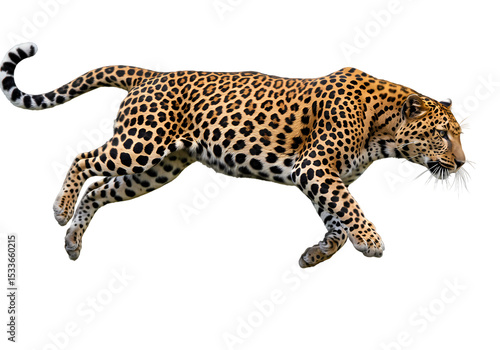 Photography Majestic Leopard in Motion: A Powerful Wildlife Capture on white background