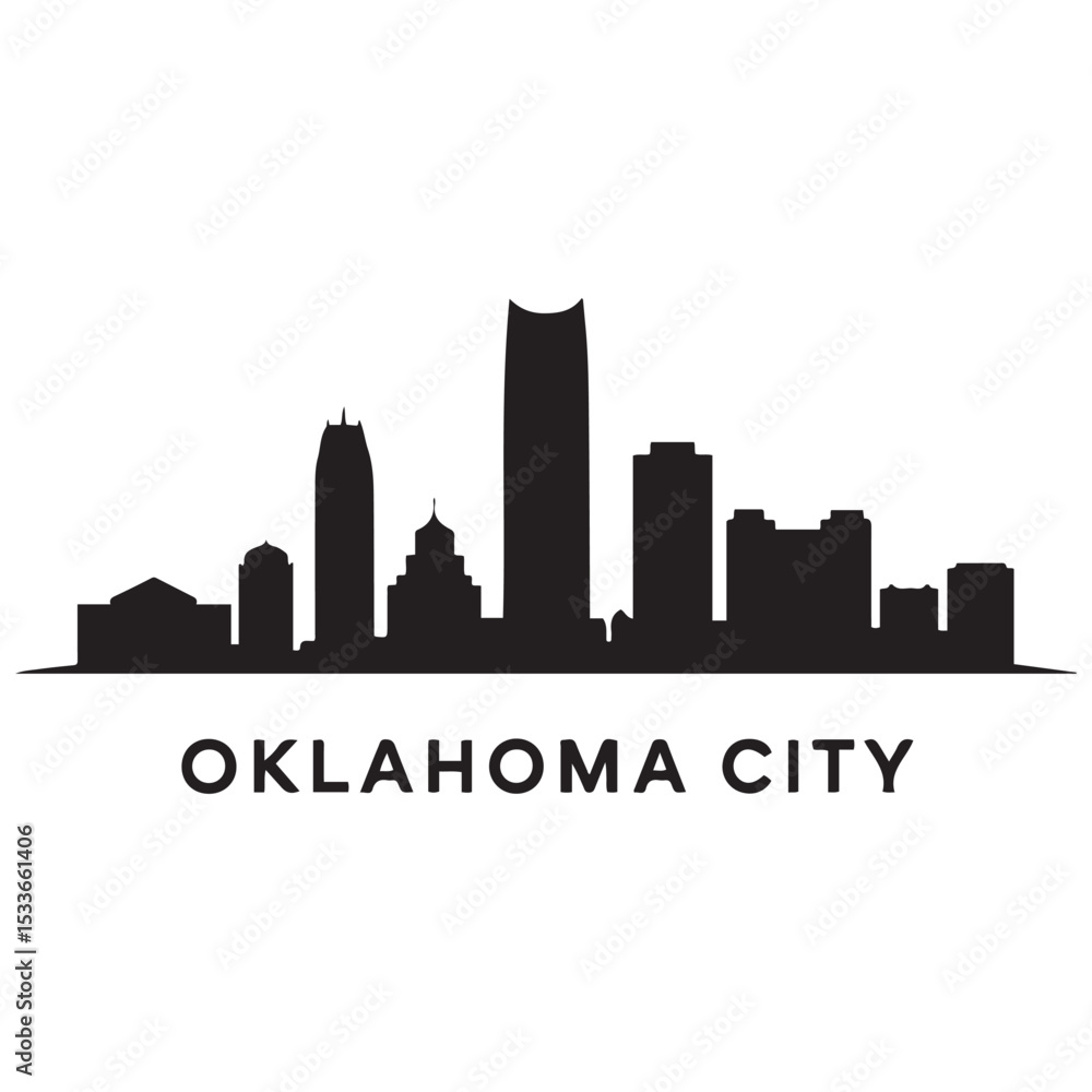 Naklejka premium Vector Oklahoma City skyline. Travel Oklahoma City famous landmarks. Business and tourism concept for presentation, banner, web site. Vector black silhouette. with white background