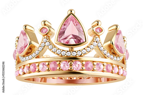 royal gold crown with pink diamonds isolated on white background PNG ,ai generated