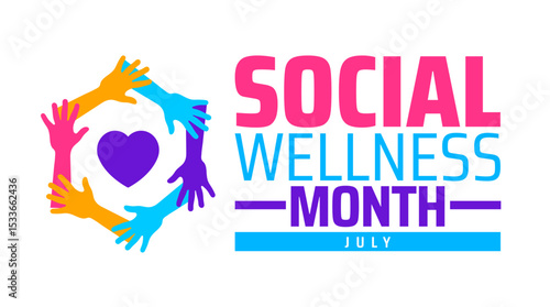 social wellness month background banner or poster design template. observed every year in july. Holiday concept. Use to any Template, card, poster, placard, template.